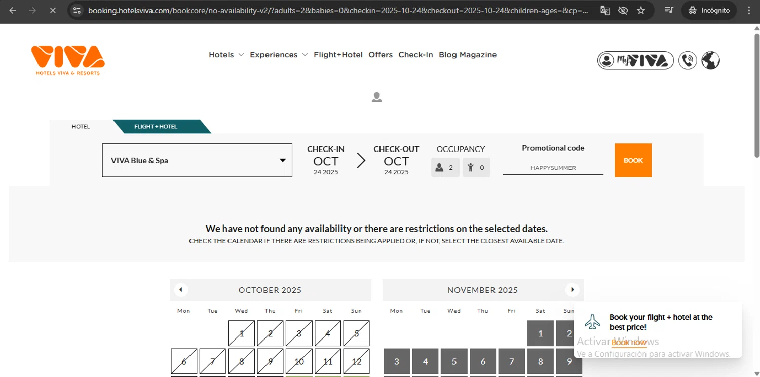 Hotels Viva discount code screenshot showing code HAPPYSUMMER applied at Hotels Viva checkout page. Uploaded by SimplyCodes community member UchihaMadara on Oct 17, 2025