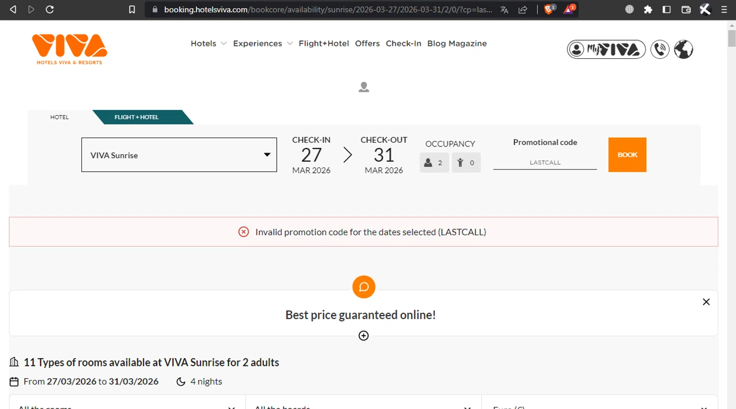 Hotels Viva discount code screenshot showing code lastcall applied at Hotels Viva checkout page. Uploaded by SimplyCodes community member l2994552451687 on Nov 6, 2025