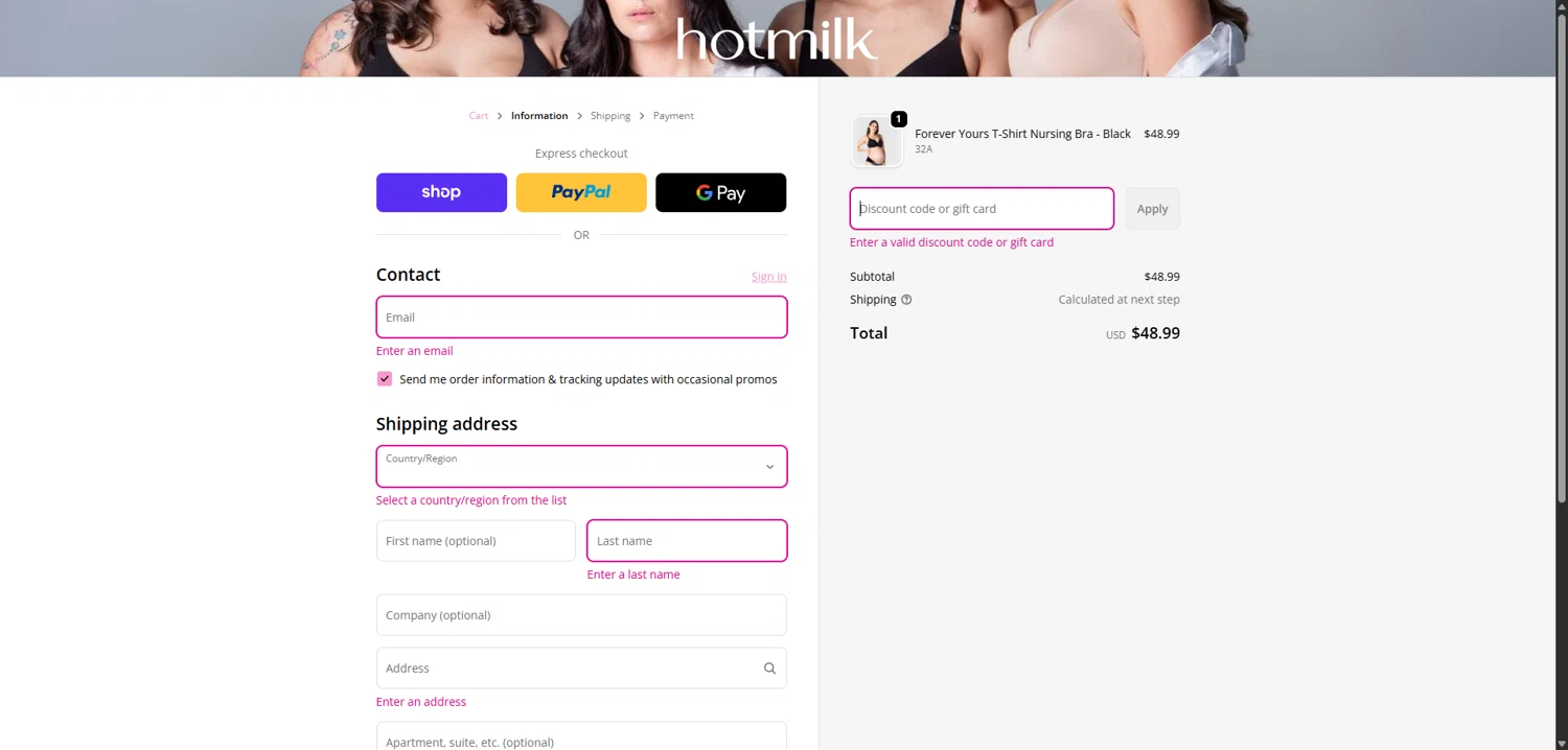 Hotmilk discount code screenshot showing code GIFT15 applied at Hotmilk checkout page. Uploaded by SimplyCodes community member ShieldMaverick9079 on Nov 12, 2025