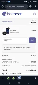 SHOP coupon verification screenshot
