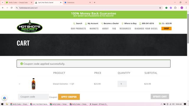 Hot Shot's Secret checkout page showing Hot Shot's Secret discount code box | Screenshot taken by SimplyCodes community member on Sep 12, 2025