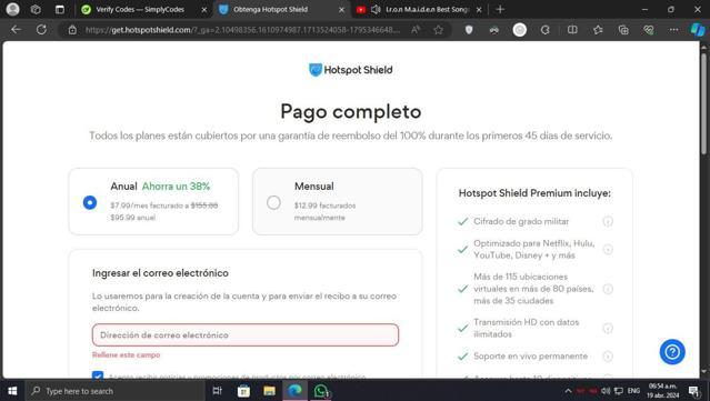 Hotspot Shield checkout page showing Hotspot Shield promo code box | Screenshot taken by SimplyCodes community member on Apr 19, 2024