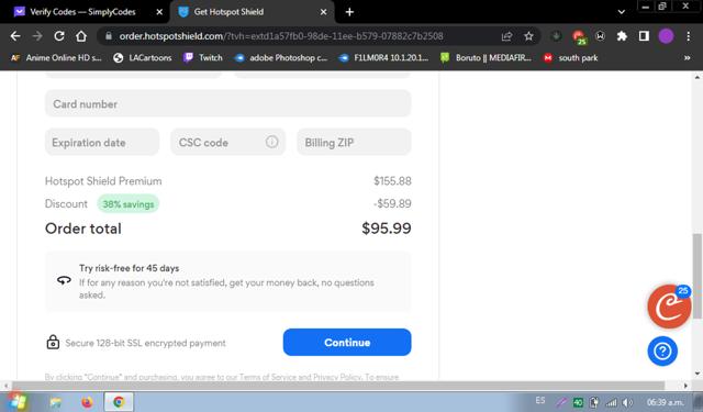 Hotspot Shield checkout page showing Hotspot Shield promo code box | Screenshot taken by SimplyCodes community member on Dec 12, 2023