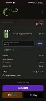 5OFF50 coupon verification screenshot