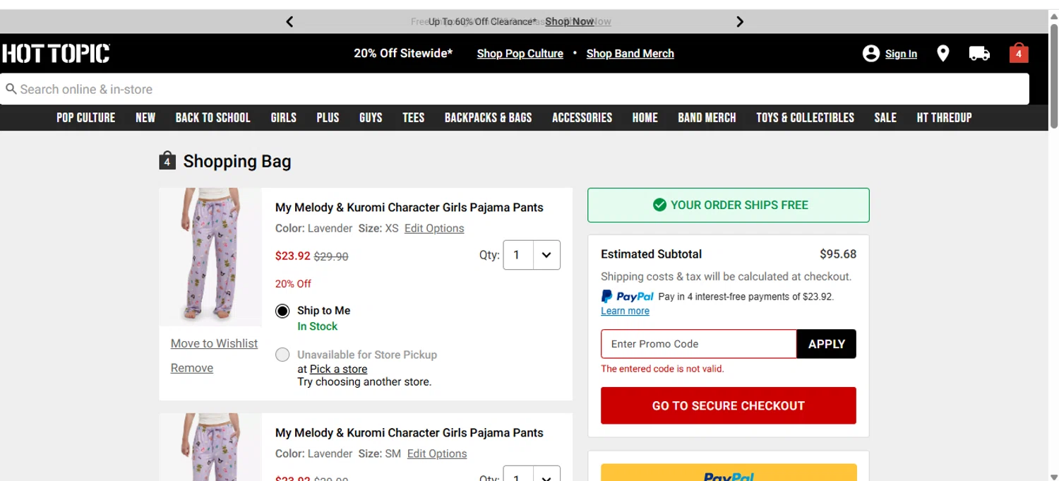 Hot Topic promo code screenshot showing code HTDEAL applied at Hot Topic checkout page. Uploaded by SimplyCodes community member gerardlaya on Jul 29, 2025