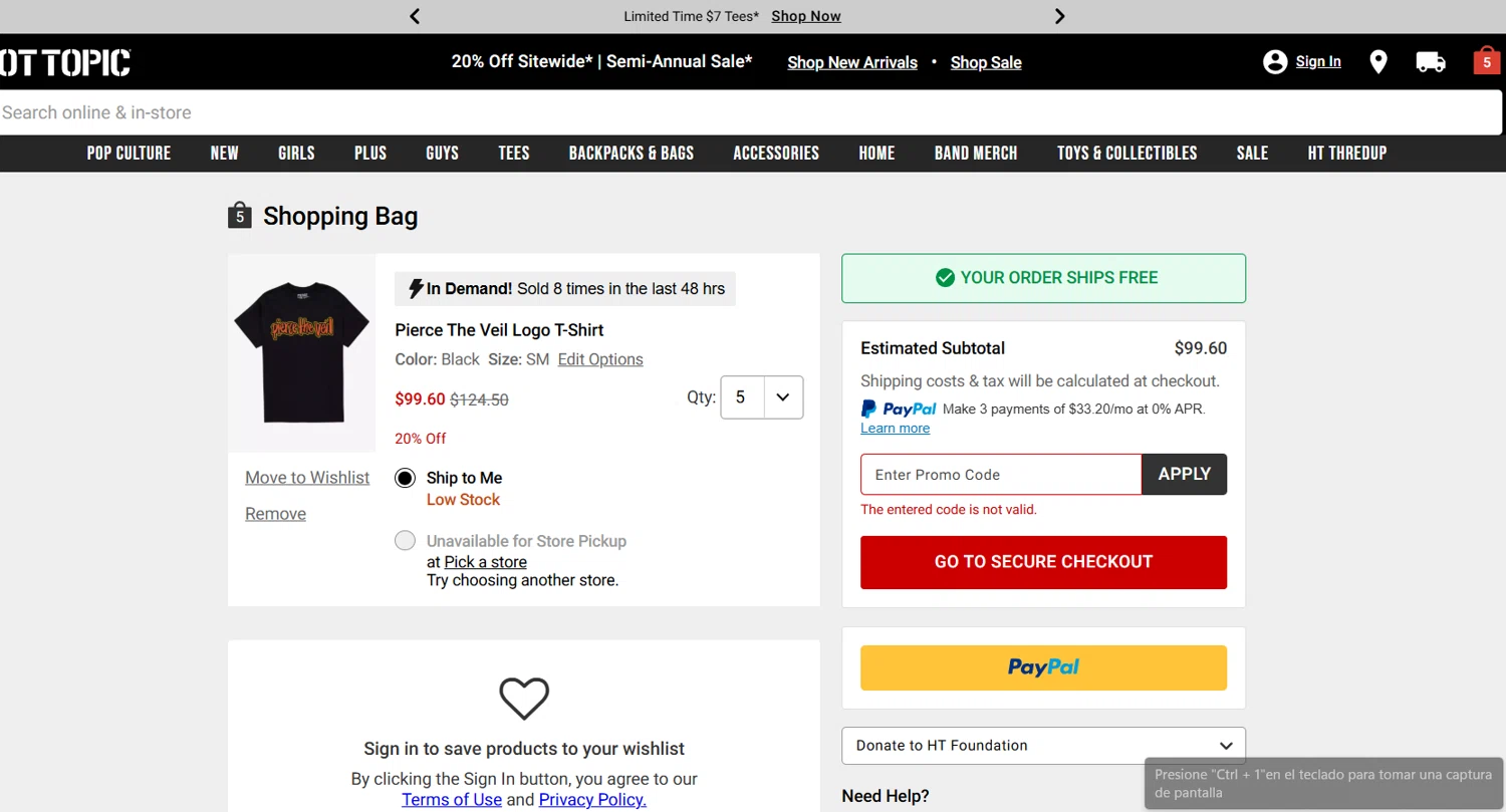 Hot Topic promo code screenshot showing code TEEDEAL applied at Hot Topic checkout page. Uploaded by SimplyCodes community member ArthurMorgan on Jun 16, 2025