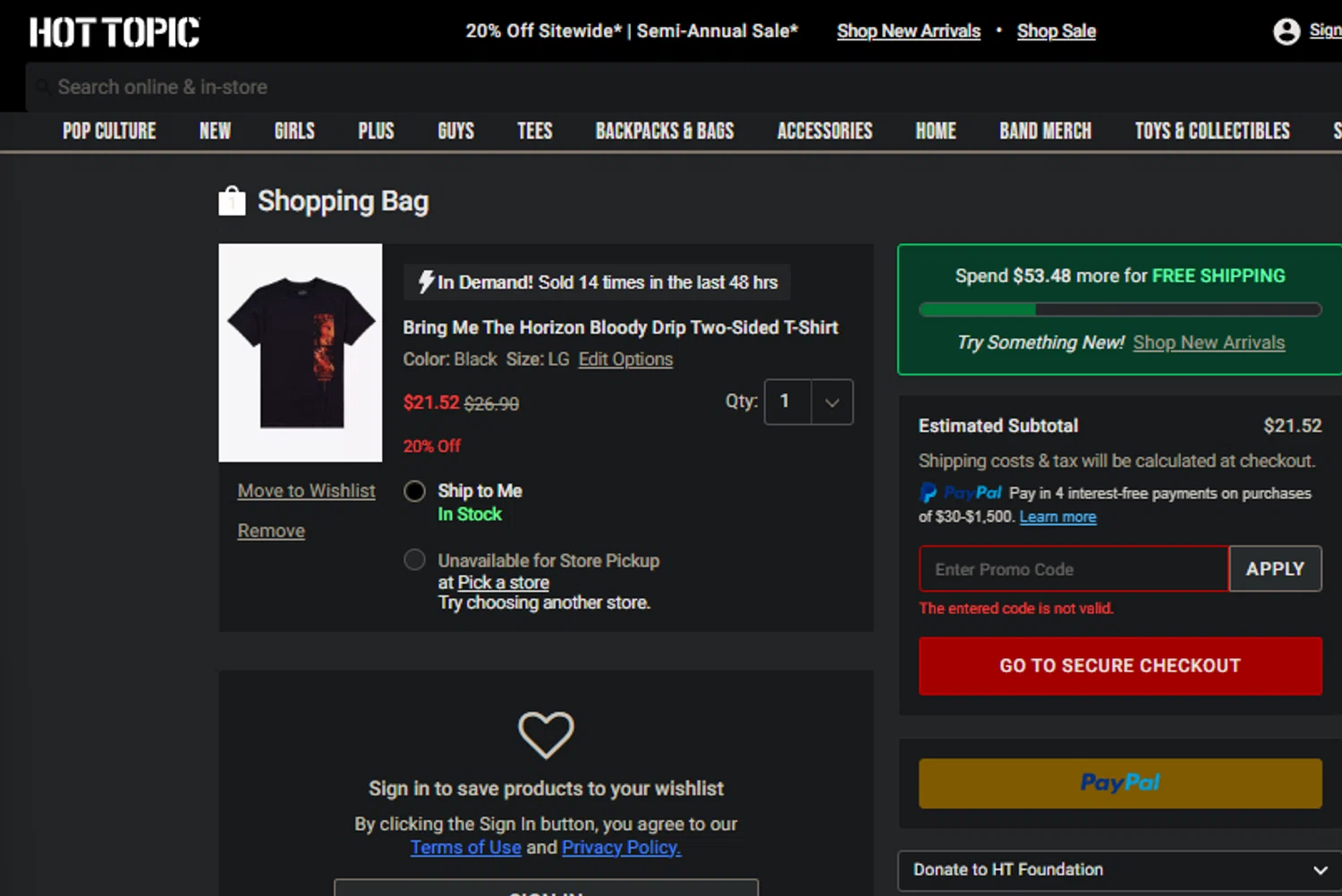 Hot Topic promo code screenshot showing code TEEDEAL applied at Hot Topic checkout page. Uploaded by SimplyCodes community member SpiderGwen on Jun 16, 2025