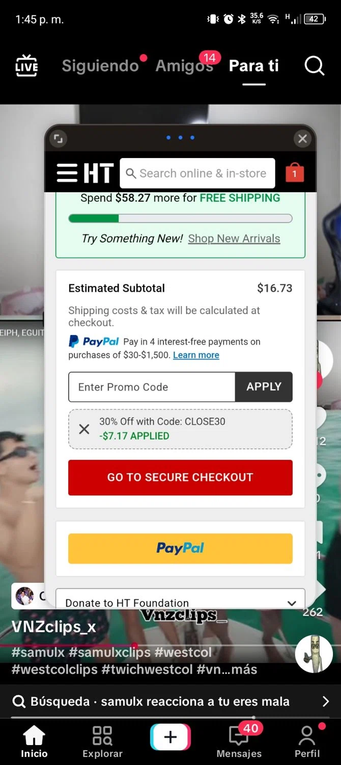 Hot Topic promo code screenshot showing code CLOSE30 applied at Hot Topic checkout page. Uploaded by SimplyCodes community member PromoOwl9947 on Jul 31, 2025
