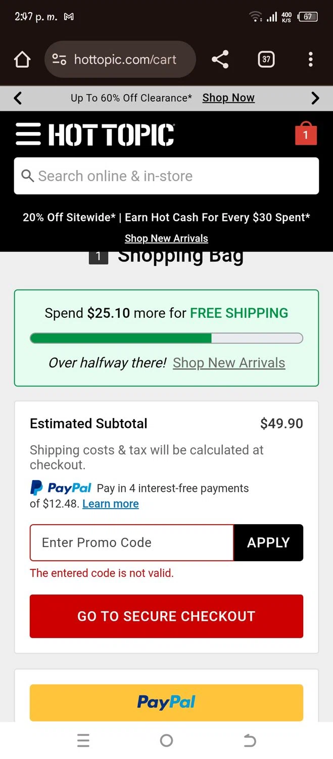 Hot Topic promo code screenshot showing code SCHOOL40 applied at Hot Topic checkout page. Uploaded by SimplyCodes community member Pipina on Aug 26, 2025