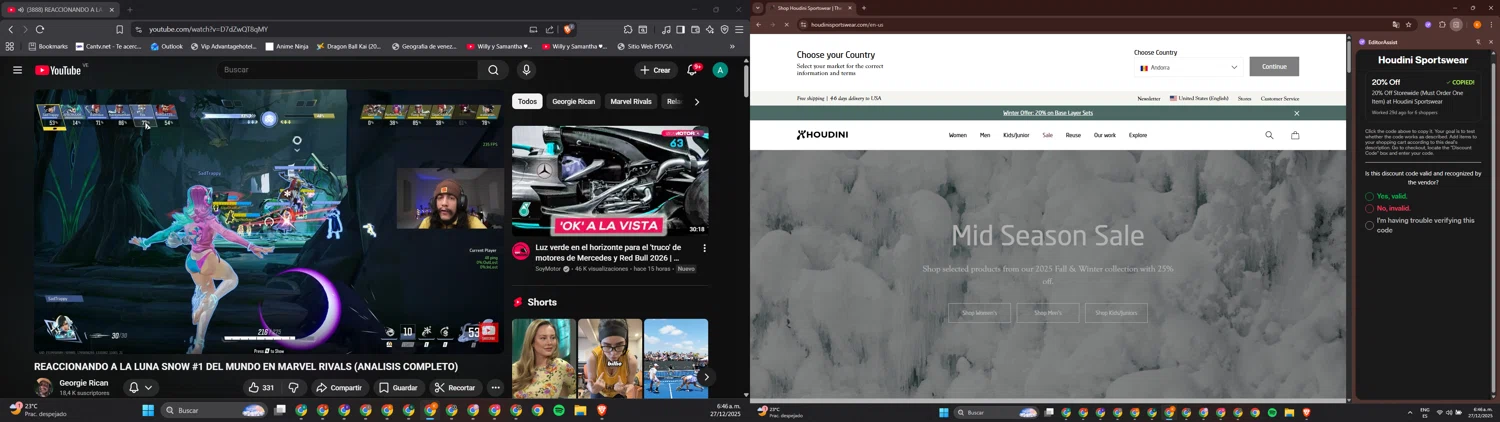 Houdini Sportswear discount code screenshot showing code WEMISSYOU20 applied at Houdini Sportswear checkout page. Uploaded by SimplyCodes community member davidsalazar on Dec 27, 2025