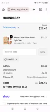 SAVE20 coupon verification screenshot