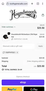 Houndstooth Game Calls coupon verification screenshot