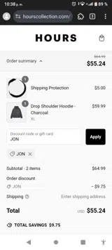 JON coupon verification screenshot