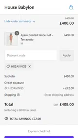 HBSAVINGS coupon verification screenshot