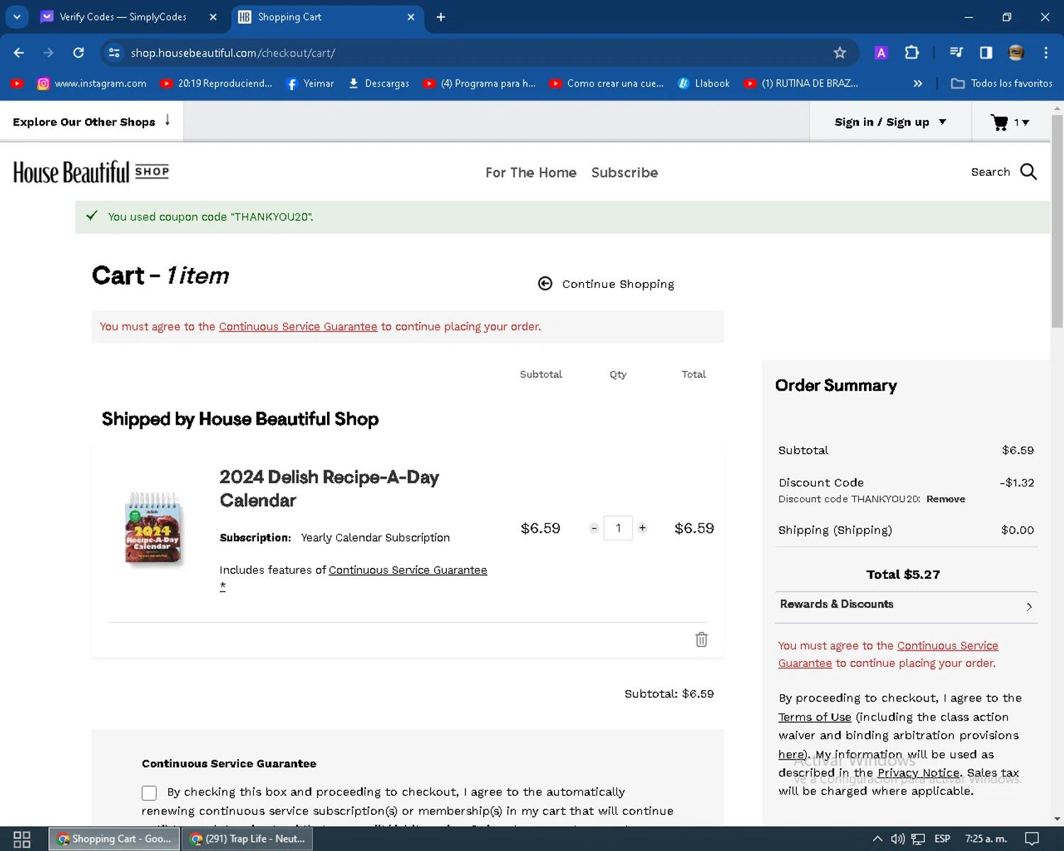 House Beautiful checkout page showing House Beautiful discount code box | Screenshot taken by SimplyCodes community member on Mar 2, 2024