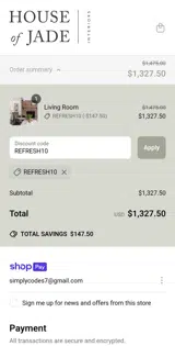 House of Jade coupon verification screenshot