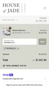 House of Jade coupon verification screenshot