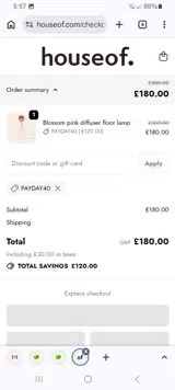PAYDAY40 coupon verification screenshot
