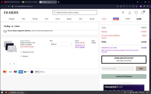 House of Fraser checkout page showing House of Fraser promo code box | Screenshot taken by SimplyCodes community member on Mar 31, 2025