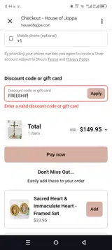 FREESHIP coupon verification screenshot