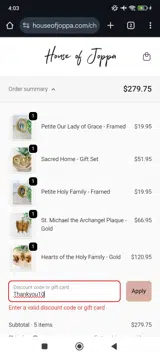 Thankyou10 coupon verification screenshot