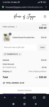 Thankyou10 coupon verification screenshot