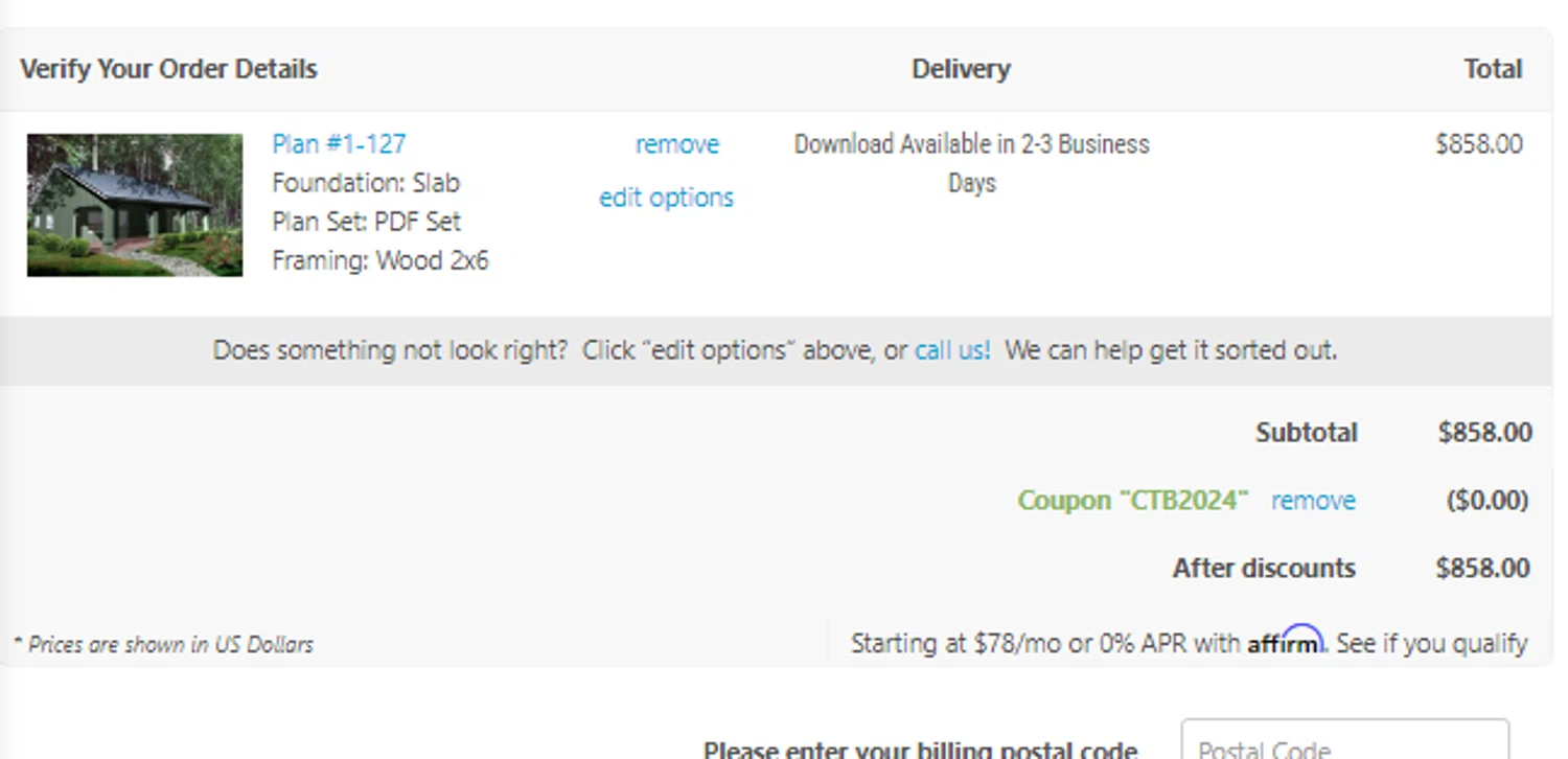 where to use House Plans promo code box