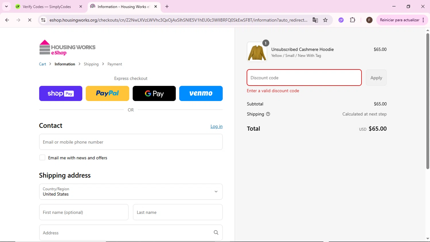 Housing Works eShop promo code screenshot showing code HONEY10 applied at Housing Works eShop checkout page. Uploaded by SimplyCodes community member BargainShopper1802 on Jun 14, 2025