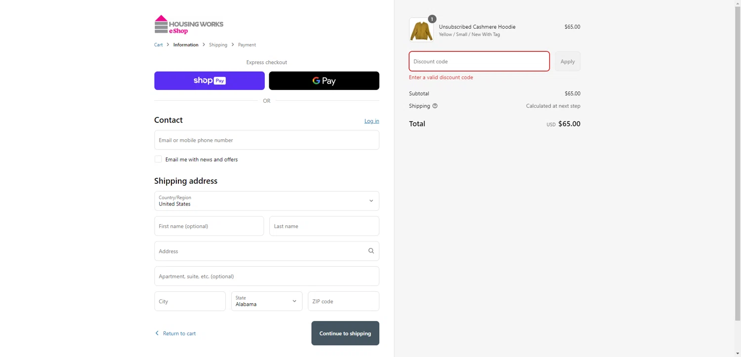 Housing Works eShop promo code screenshot showing code HONEY10 applied at Housing Works eShop checkout page. Uploaded by SimplyCodes community member PromoAdmiral6652 on Jun 14, 2025