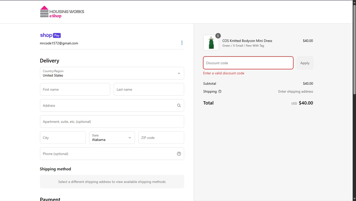 Housing Works eShop promo code screenshot showing code LXZ-X9XUELU applied at Housing Works eShop checkout page. Uploaded by SimplyCodes community member TokioMiller on Jun 6, 2025