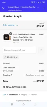 Houston Acrylic coupon verification screenshot