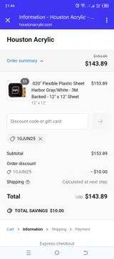 Houston Acrylic coupon verification screenshot