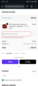 Houston Acrylic coupon verification screenshot
