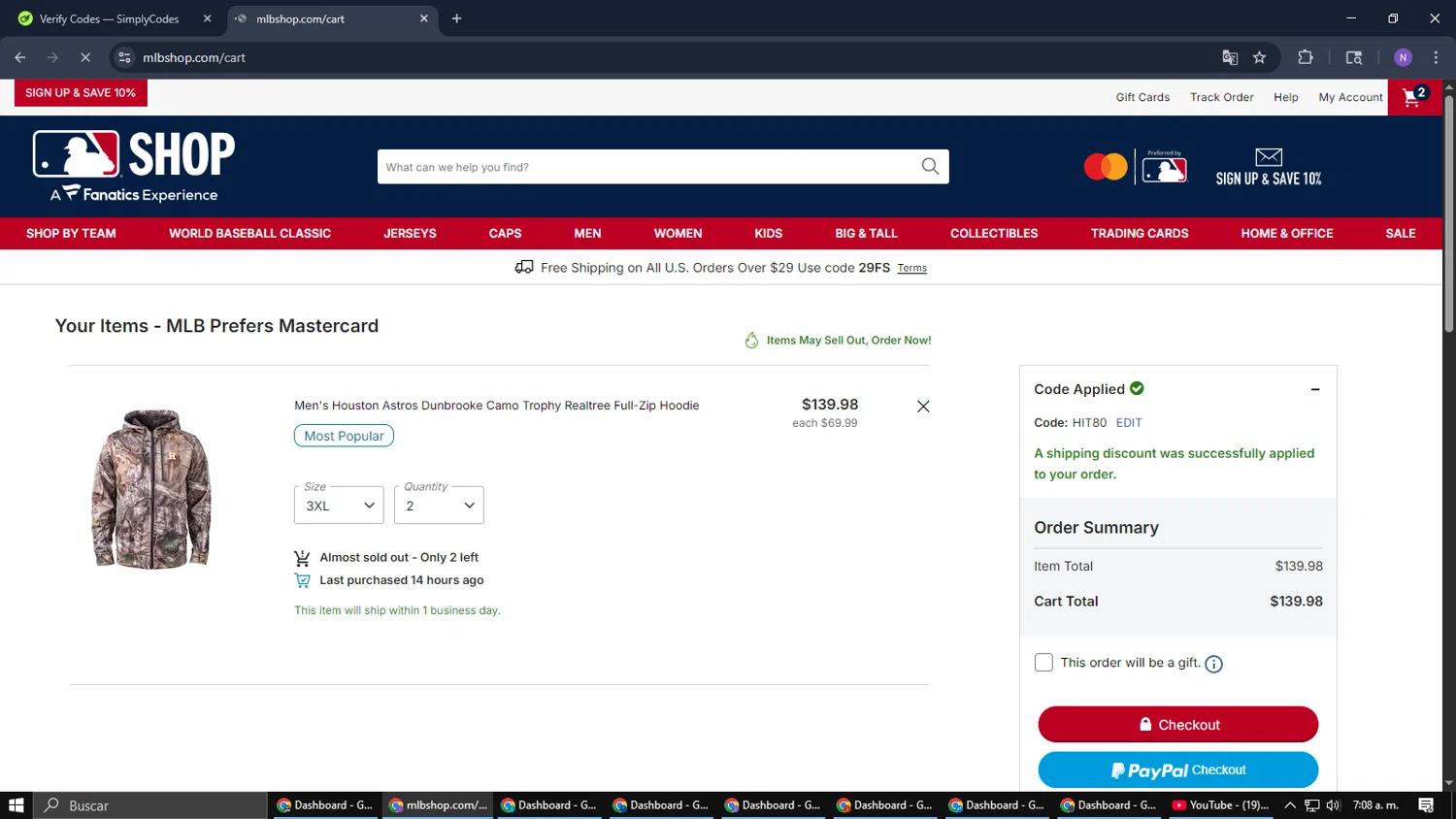 Houston Astros checkout page showing Houston Astros promo code box | Screenshot taken by SimplyCodes community member on Jan 19, 2026