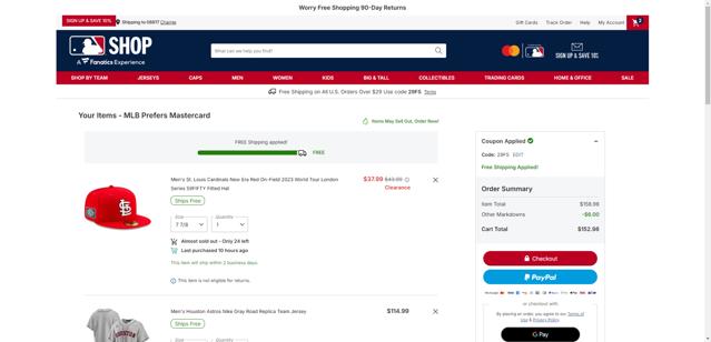 Houston Astros checkout page showing Houston Astros promo code box | Screenshot taken by SimplyCodes community member on Sep 3, 2025