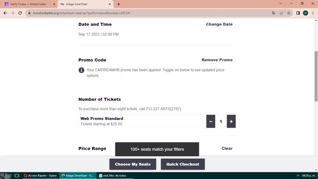 Houston Ballet checkout page showing Houston Ballet promo code box | Screenshot taken by SimplyCodes community member on Sep 14, 2023