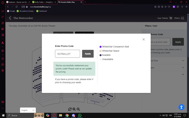 Houston Ballet checkout page showing Houston Ballet promo code box | Screenshot taken by SimplyCodes community member on Dec 3, 2024