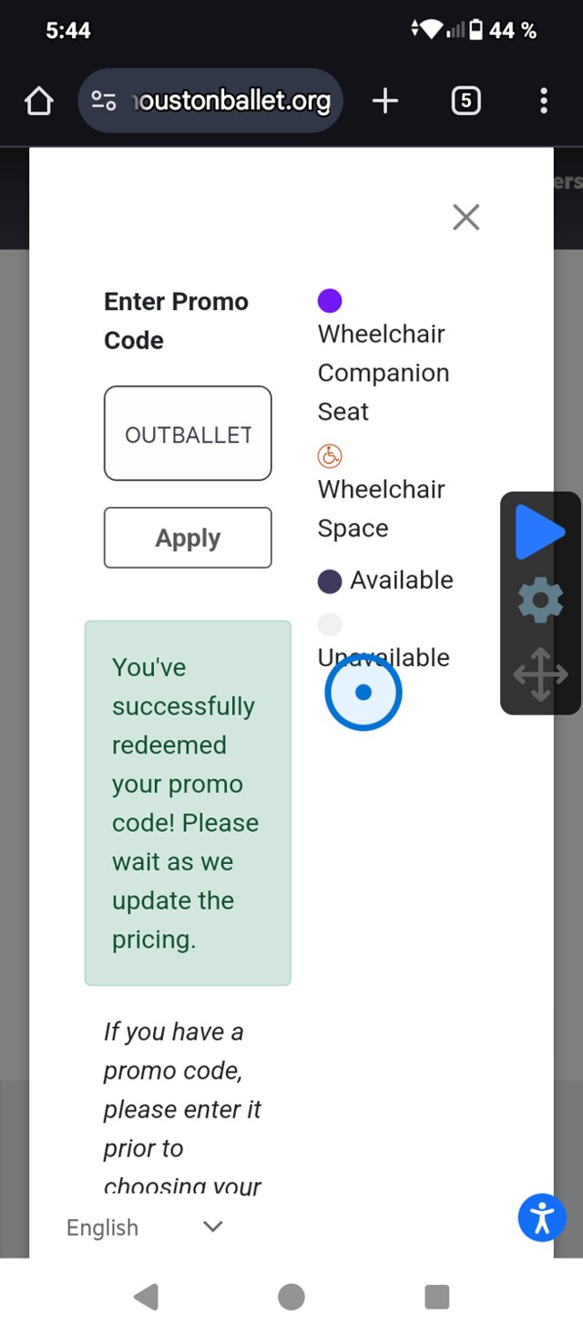 Houston Ballet checkout page showing Houston Ballet promo code box | Screenshot taken by SimplyCodes community member on Dec 12, 2024