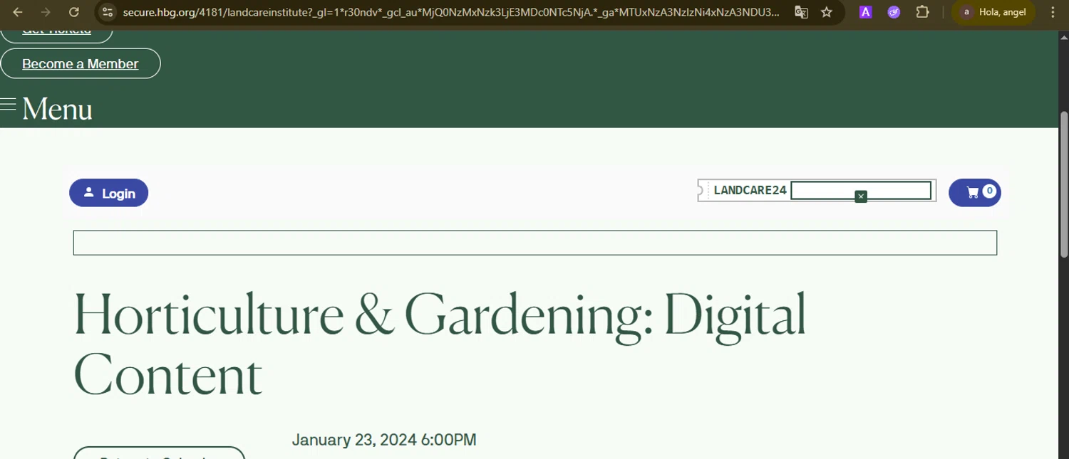Houston Botanic Garden promo code screenshot showing code LANDCARE24 applied at Houston Botanic Garden checkout page. Uploaded by SimplyCodes community member GoldCurator1773 on Dec 7, 2025