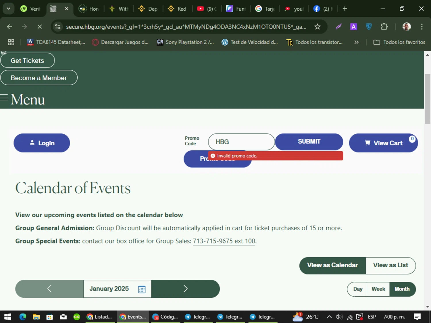 Houston Botanic Garden promo code screenshot showing code HBG applied at Houston Botanic Garden checkout page. Uploaded by SimplyCodes community member DiscountMonarch3980 on Jan 3, 2025