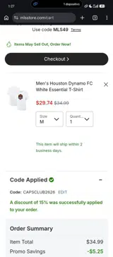 Houston Dynamo FC coupon verification screenshot