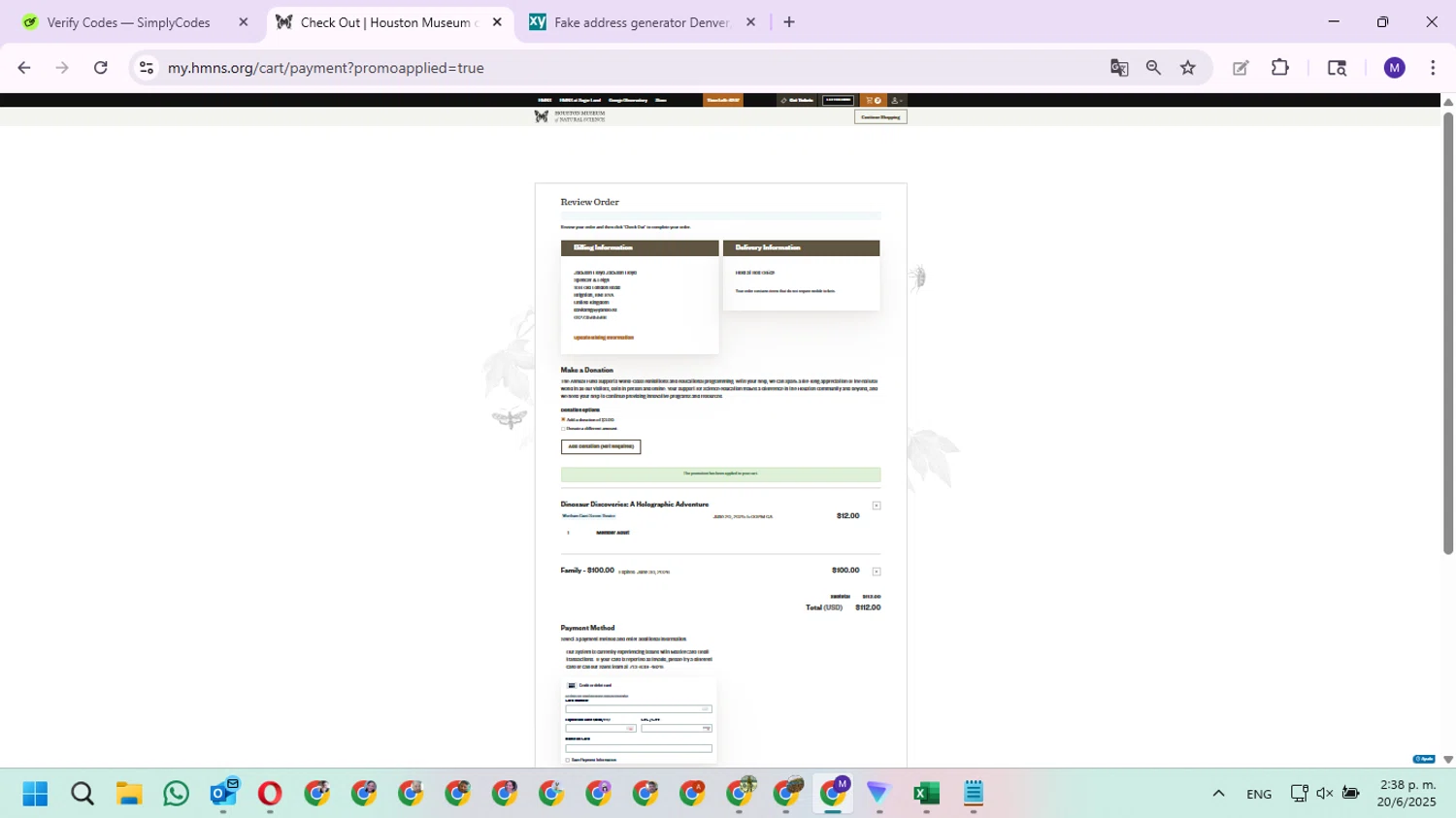 Houston Museum of Natural Science coupon code screenshot showing code LEFTBEHIND applied at Houston Museum of Natural Science checkout page. Uploaded by SimplyCodes community member Fundolaroca on Jun 20, 2025