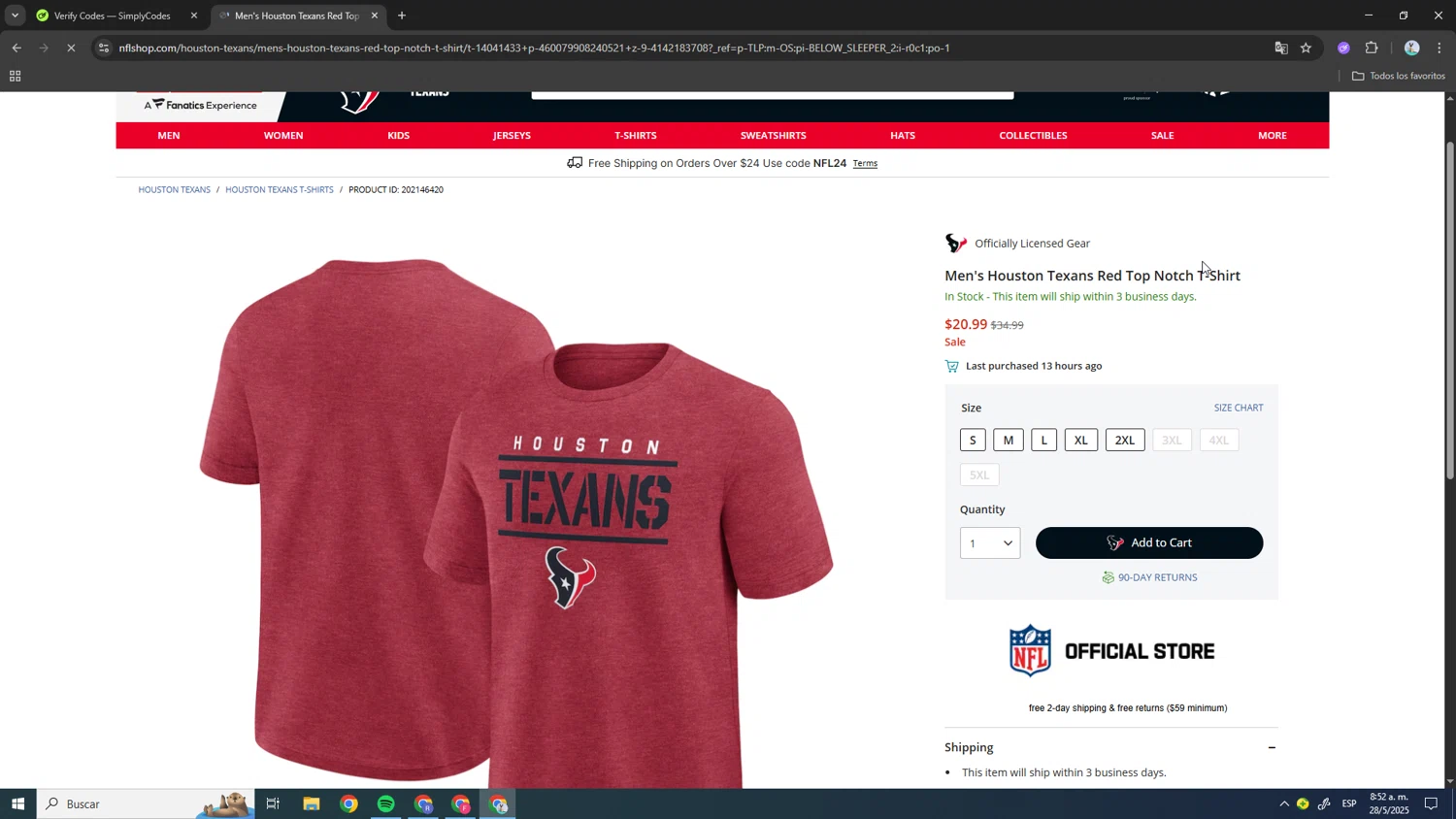 Houston Texans promo code screenshot showing code EXTRAPOINTS applied at Houston Texans checkout page. Uploaded by SimplyCodes community member SmartWizard8062 on May 28, 2025