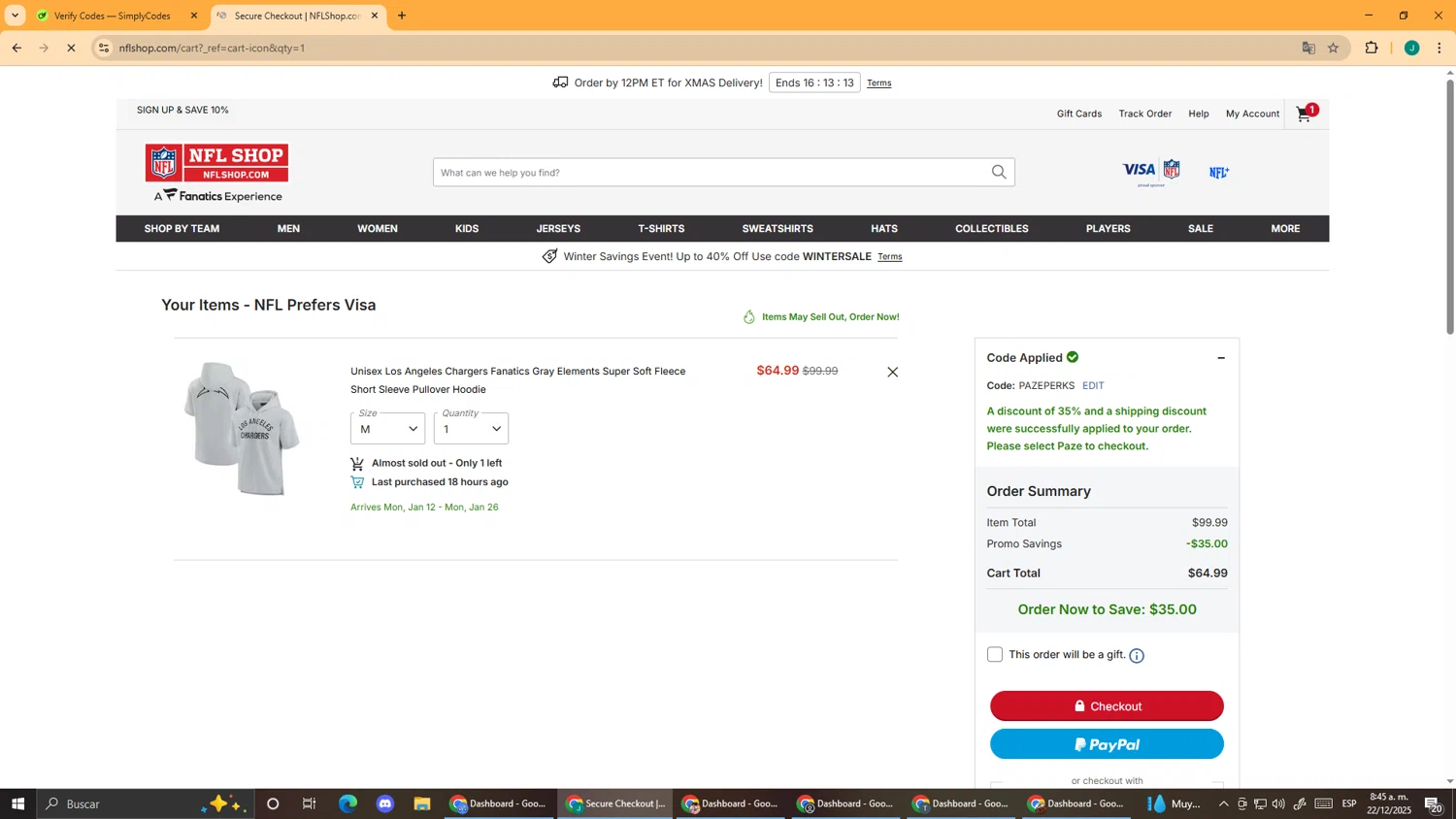 Houston Texans checkout page showing Houston Texans promo code box | Screenshot taken by SimplyCodes community member on Dec 22, 2025