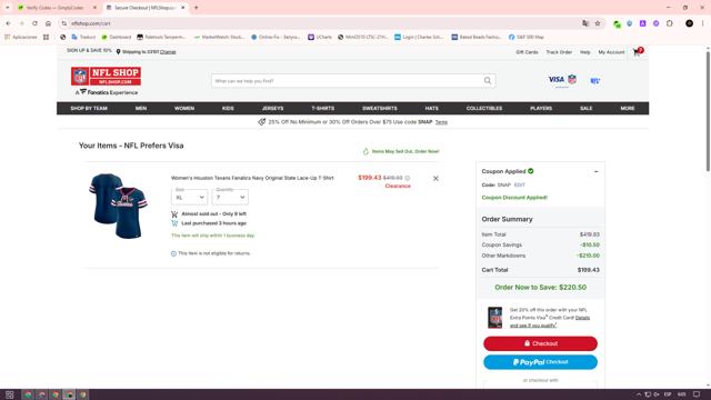 Houston Texans checkout page showing Houston Texans promo code box | Screenshot taken by SimplyCodes community member on Sep 24, 2025