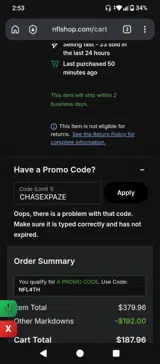 Houston Texans coupon verification screenshot