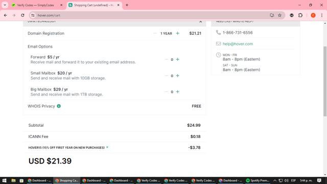 Hover checkout page showing Hover promo code box | Screenshot taken by SimplyCodes community member on May 12, 2024