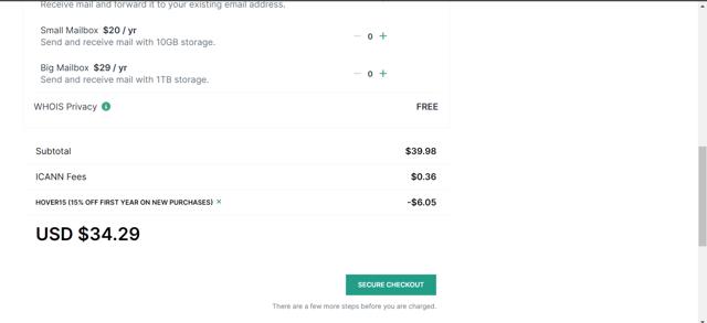 Hover checkout page showing Hover promo code box | Screenshot taken by SimplyCodes community member on Apr 10, 2024