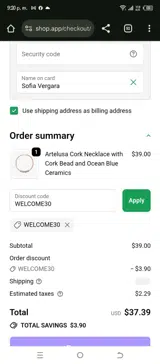 WELCOME30 coupon verification screenshot