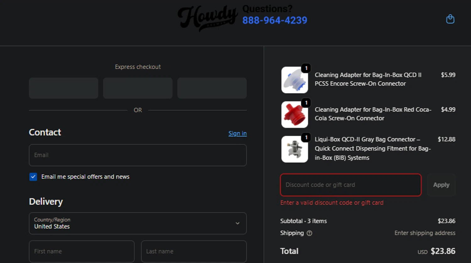 HowdyBrewer promo code screenshot showing code JEFF10 applied at HowdyBrewer checkout page. Uploaded by SimplyCodes community member SpiderGwen on Oct 3, 2025